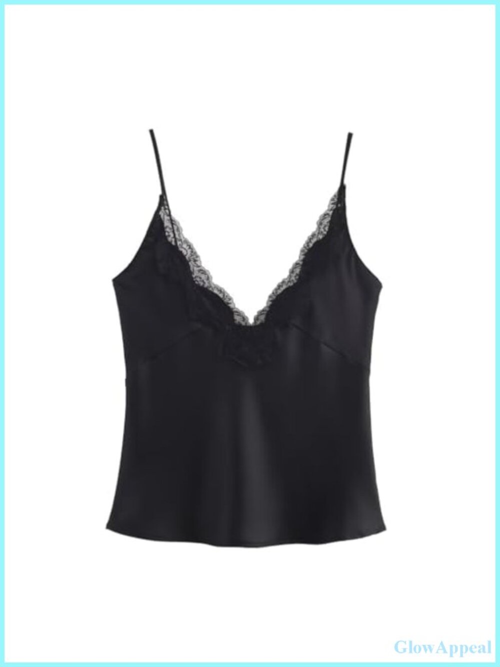 Sexy Deep V Neck Satin Crop Cami Top Slim Fit Spaghetti Strap Backless Lace Trim